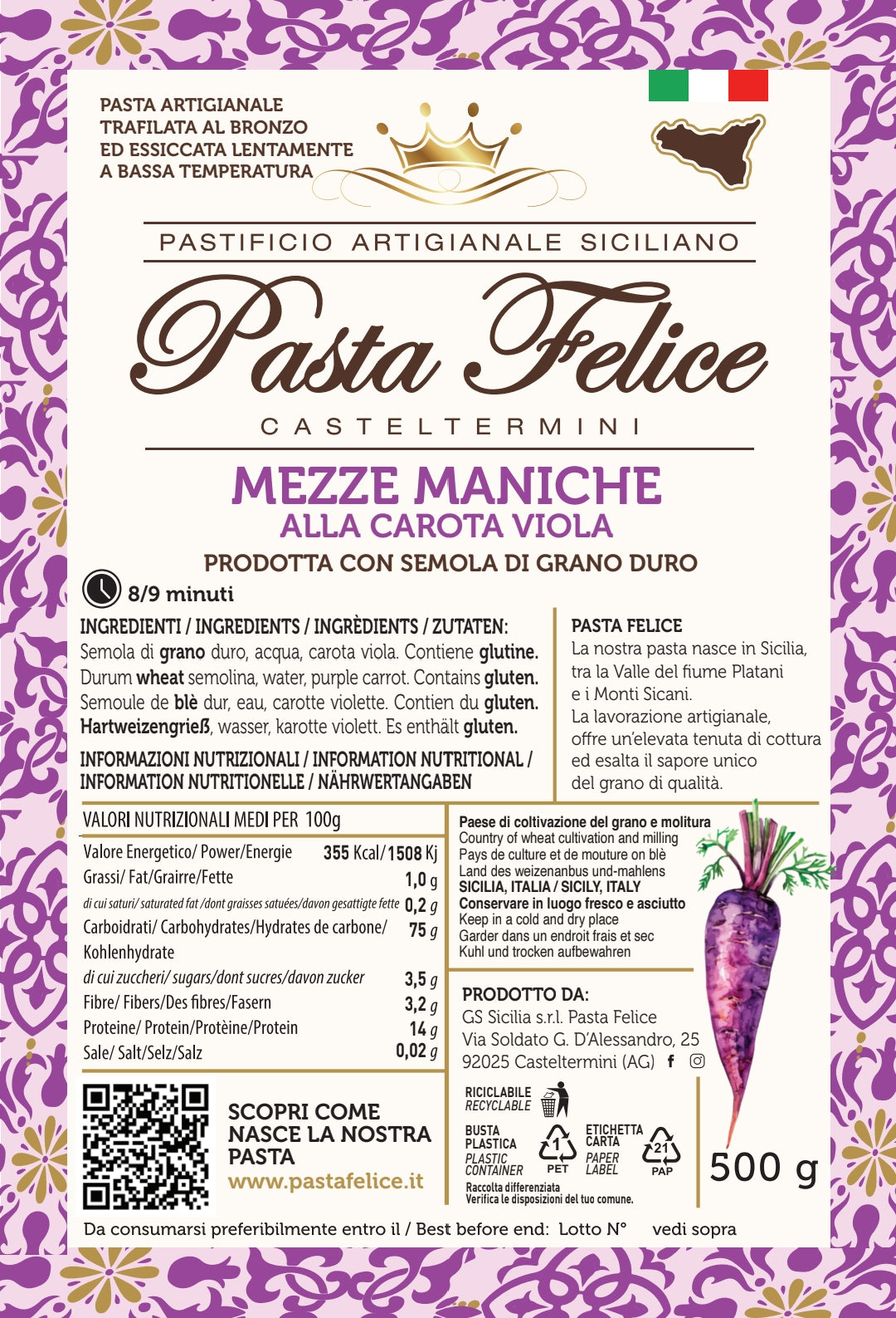 Mezze Maniche alla Carota Viola